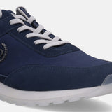 Dark blue comfort sneakers by bugatti, with grey laces and white soles.