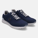 Dark blue comfort sneakers by Bugatti, with gray laces and a silver logo on the side.