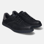 A black Men's bugatti Sneakers featuring a round plain toe, zero heels heel. Made from nubuck leather with a durable tpr outsole, this laces design offers both style and comfort.