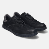 A black Men's bugatti Sneakers featuring a round plain toe, zero heels heel. Made from nubuck leather with a durable tpr outsole, this laces design offers both style and comfort.