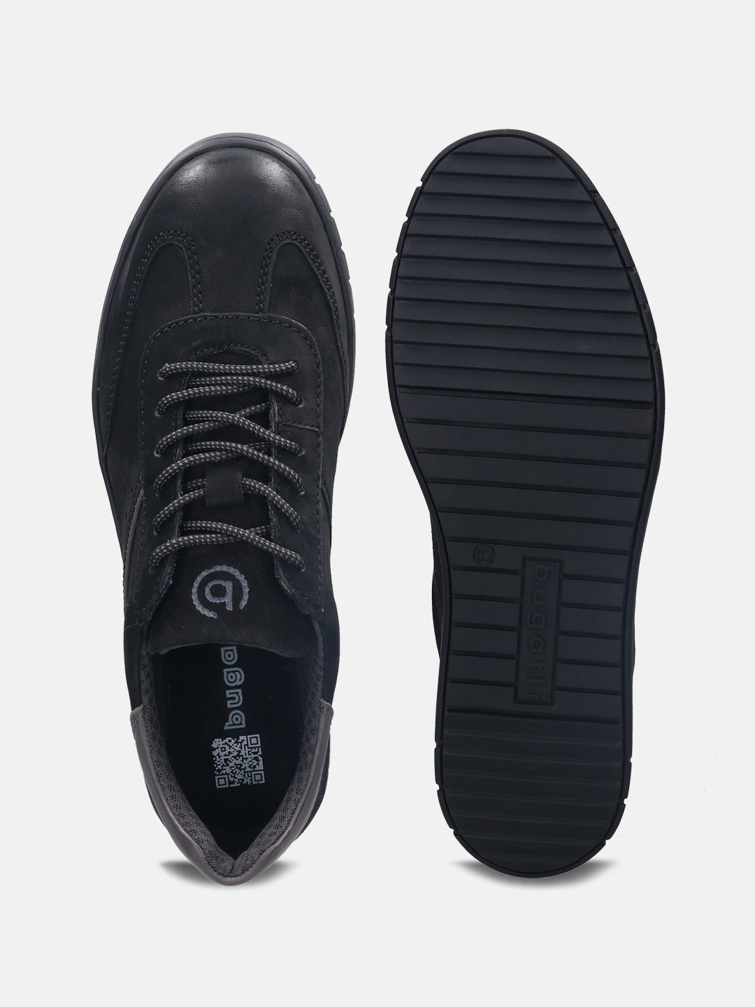 A black Men's bugatti Sneakers featuring a round plain toe, zero heels heel. Made from nubuck leather with a durable tpr outsole, this laces design offers both style and comfort.