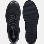A black Men's bugatti Sneakers featuring a round plain toe, zero heels heel. Made from nubuck leather with a durable tpr outsole, this laces design offers both style and comfort.