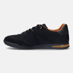 A black Men's bugatti Sneakers featuring a round plain toe, zero heels heel. Made from premium genuine leather with a durable tpr outsole, this laces design offers both style and comfort.