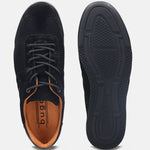 A black Men's bugatti Sneakers featuring a round plain toe, zero heels heel. Made from premium genuine leather with a durable tpr outsole, this laces design offers both style and comfort.