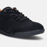 A black Men's bugatti Sneakers featuring a round plain toe, zero heels heel. Made from premium genuine leather with a durable tpr outsole, this laces design offers both style and comfort.