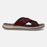 A grey Men's bugatti Cross Strap Sandals featuring a round plain toe, zero heels heel, and a wide fit. Made from textile with a durable synthetic outsole, this slide design offers both style and comfort.