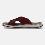 A grey Men's bugatti Cross Strap Sandals featuring a round plain toe, zero heels heel, and a wide fit. Made from textile with a durable synthetic outsole, this slide design offers both style and comfort.