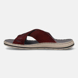 A grey Men's bugatti Cross Strap Sandals featuring a round plain toe, zero heels heel, and a wide fit. Made from textile with a durable synthetic outsole, this slide design offers both style and comfort.