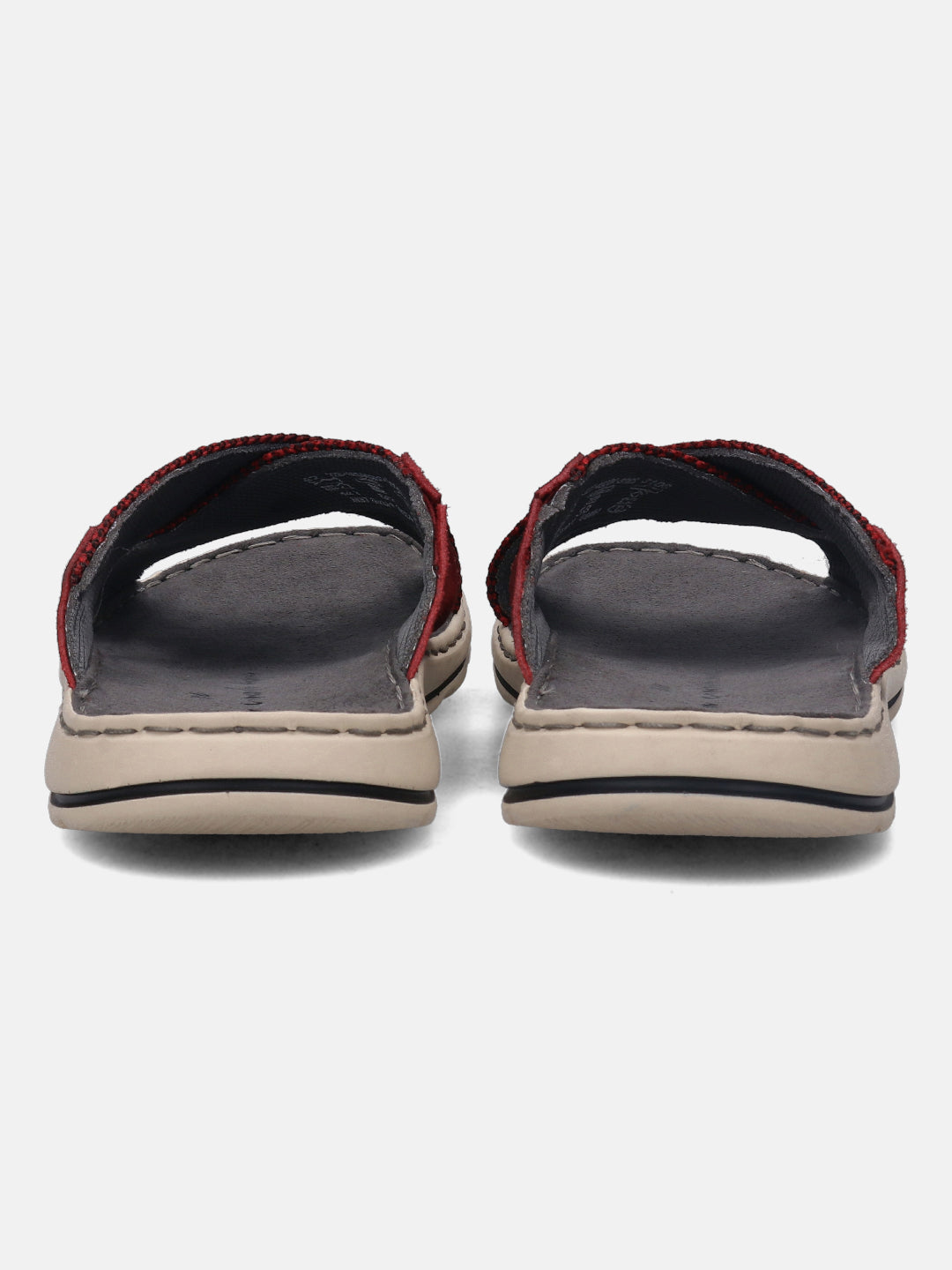 A grey Men's bugatti Cross Strap Sandals featuring a round plain toe, zero heels heel, and a wide fit. Made from textile with a durable synthetic outsole, this slide design offers both style and comfort.