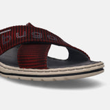 A grey Men's bugatti Cross Strap Sandals featuring a round plain toe, zero heels heel, and a wide fit. Made from textile with a durable synthetic outsole, this slide design offers both style and comfort.