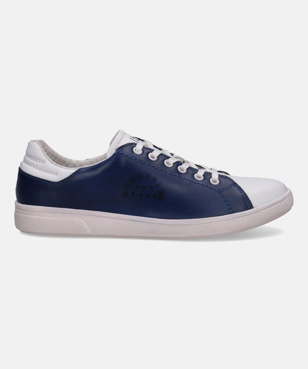 Navy sneaker by bugatti, with white accents on the toe and heel.