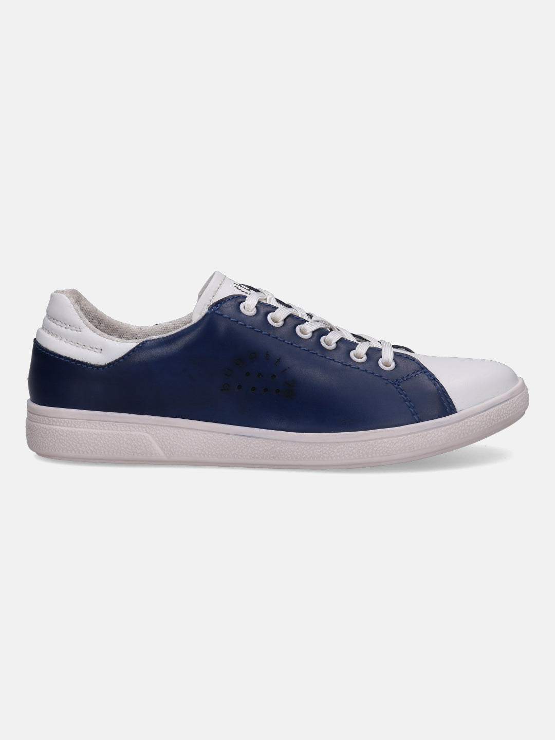 Navy sneaker by bugatti, with white accents on the toe and heel.