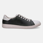 White and dark green leather sneaker by bugatti, with white laces and a white textured outsole.