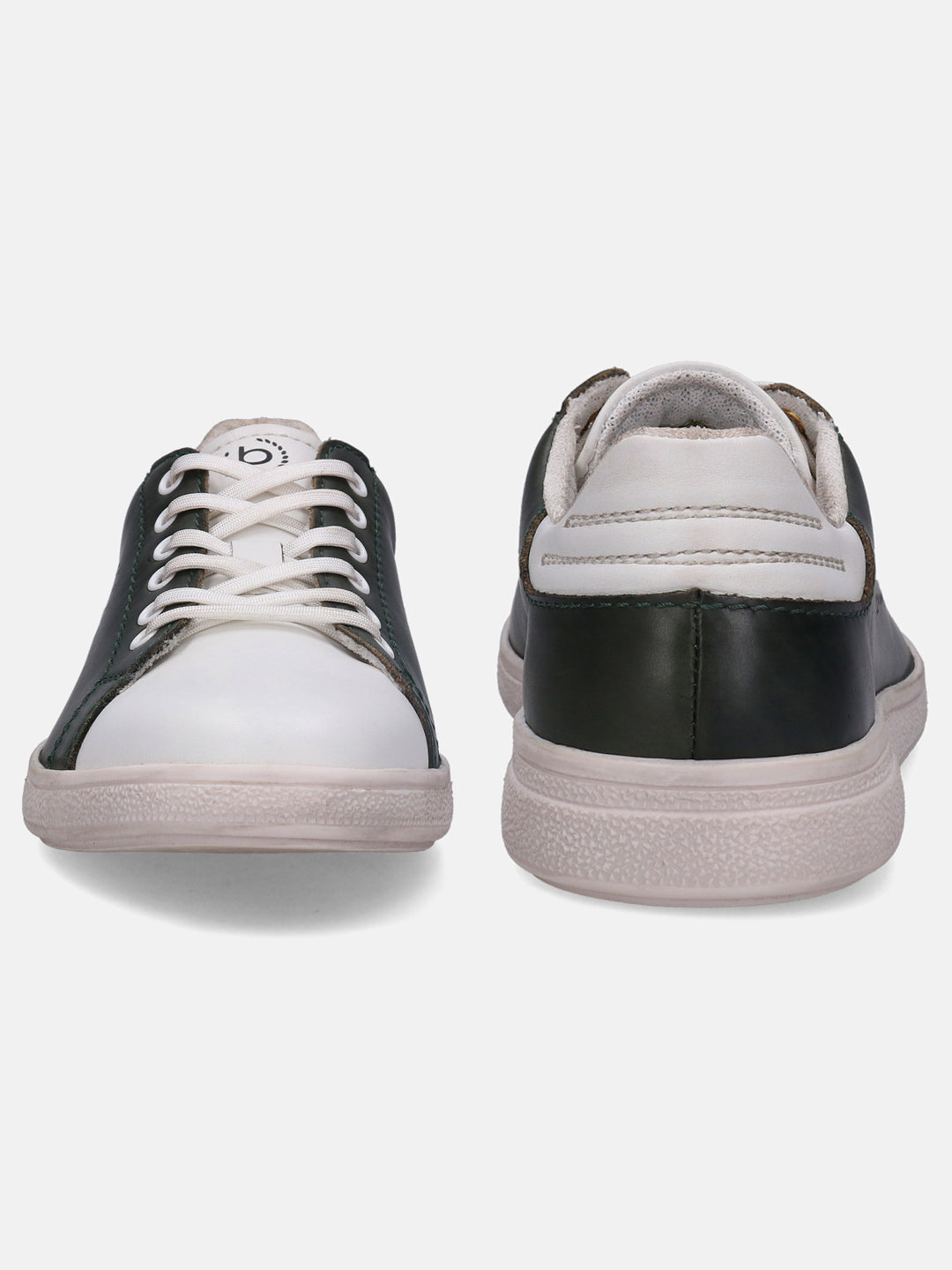 White and forest green sneakers by bugatti, with white laces and a matching sole.
