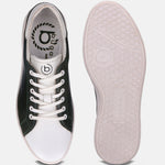 Leather sneakers by bugatti, with a white toe box and a dark green accent, shown with the sole visible.