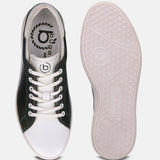 Leather sneakers by bugatti, with a white toe box and a dark green accent, shown with the sole visible.