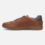 A cognac Men's bugatti  Sneakers featuring a round toe plain toe, zero heels heel, and a wide fit. Made from nubuck leather with a durable tpr outsole, this laces design offers both style and comfort.