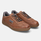 A cognac Men's bugatti  Sneakers featuring a round toe plain toe, zero heels heel, and a wide fit. Made from nubuck leather with a durable tpr outsole, this laces design offers both style and comfort.