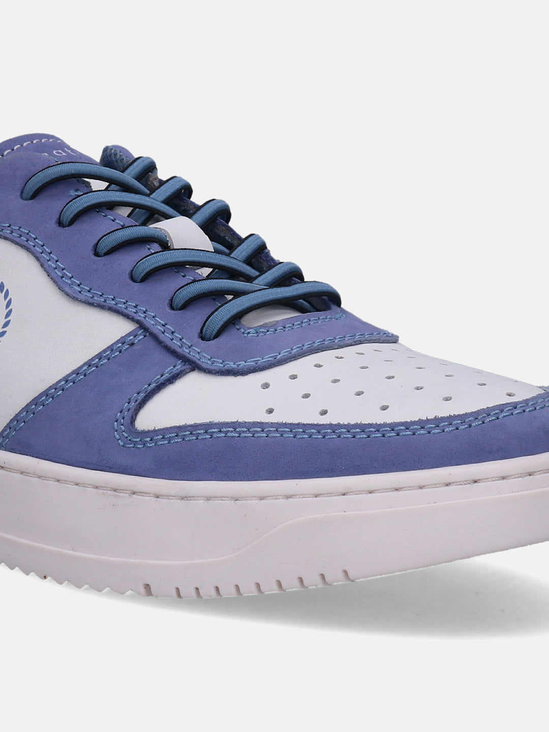 Light blue and white leather sneakers by bugatti, featuring matching laces and a rubber sole.