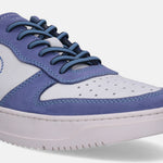Light blue and white leather sneakers by bugatti, featuring matching laces and a rubber sole.