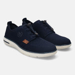 A blue Men's bugatti Casuals Shoes featuring a round plain toe, zero heels heel, and a wide fit. Made from textile with a durable synthetic outsole, this laces design offers both style and comfort.