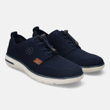 A blue Men's bugatti Casuals Shoes featuring a round plain toe, zero heels heel, and a wide fit. Made from textile with a durable synthetic outsole, this laces design offers both style and comfort.