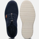 A blue Men's bugatti Casuals Shoes featuring a round plain toe, zero heels heel, and a wide fit. Made from textile with a durable synthetic outsole, this laces design offers both style and comfort.