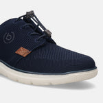 A blue Men's bugatti Casuals Shoes featuring a round plain toe, zero heels heel, and a wide fit. Made from textile with a durable synthetic outsole, this laces design offers both style and comfort.