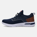 A blue Men's bugatti Athileisure Sneakers featuring a round plain toe, zero heels heel. Made from textile with a durable eva outsole, this laces design offers both style and comfort.