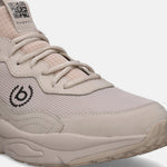Sand sneakers by bugatti, with beige laces, the brand's logo at the side, and a QR code on the tongue.