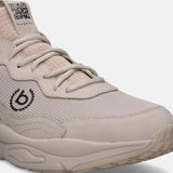Sand sneakers by bugatti, with beige laces, the brand's logo at the side, and a QR code on the tongue.