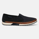 A blue Men's bugatti  Slip-On Sneakers featuring a round toe plain toe, zero heels heel. Made from textile with a durable tpr outsole, this slip-on design offers both style and comfort.