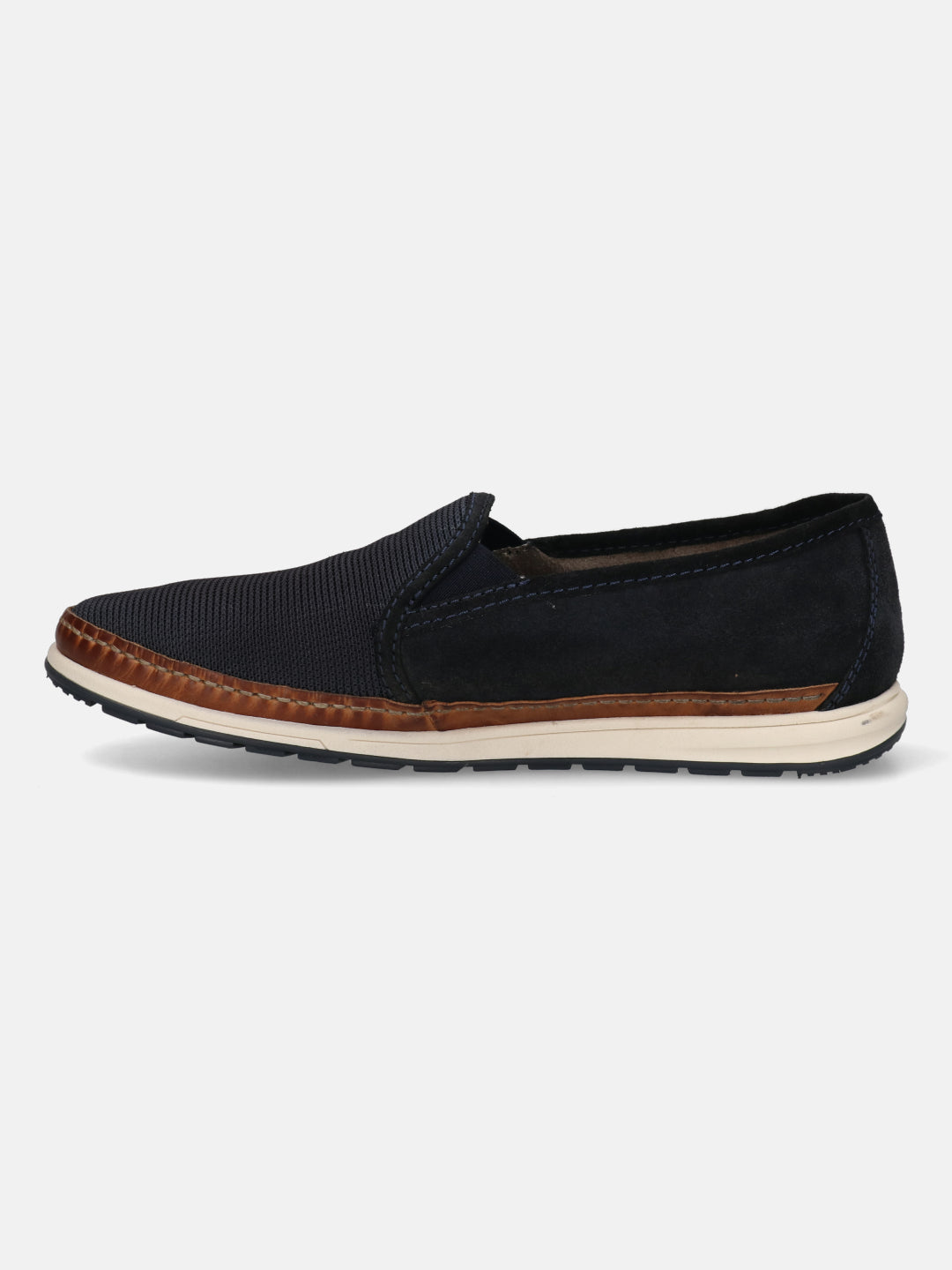A blue Men's bugatti  Slip-On Sneakers featuring a round toe plain toe, zero heels heel. Made from textile with a durable tpr outsole, this slip-on design offers both style and comfort.