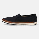 A blue Men's bugatti  Slip-On Sneakers featuring a round toe plain toe, zero heels heel. Made from textile with a durable tpr outsole, this slip-on design offers both style and comfort.
