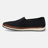 A blue Men's bugatti  Slip-On Sneakers featuring a round toe plain toe, zero heels heel. Made from textile with a durable tpr outsole, this slip-on design offers both style and comfort.