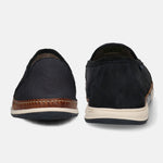 A blue Men's bugatti  Slip-On Sneakers featuring a round toe plain toe, zero heels heel. Made from textile with a durable tpr outsole, this slip-on design offers both style and comfort.