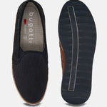A blue Men's bugatti  Slip-On Sneakers featuring a round toe plain toe, zero heels heel. Made from textile with a durable tpr outsole, this slip-on design offers both style and comfort.