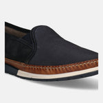 A blue Men's bugatti  Slip-On Sneakers featuring a round toe plain toe, zero heels heel. Made from textile with a durable tpr outsole, this slip-on design offers both style and comfort.