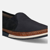 A blue Men's bugatti  Slip-On Sneakers featuring a round toe plain toe, zero heels heel. Made from textile with a durable tpr outsole, this slip-on design offers both style and comfort.